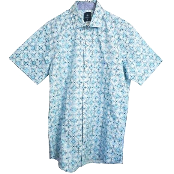 Tailorbyrd Collection Mens Short Sleeve Button Shirt Medium Casual‎ Summer Blue - Picture 1 of 6